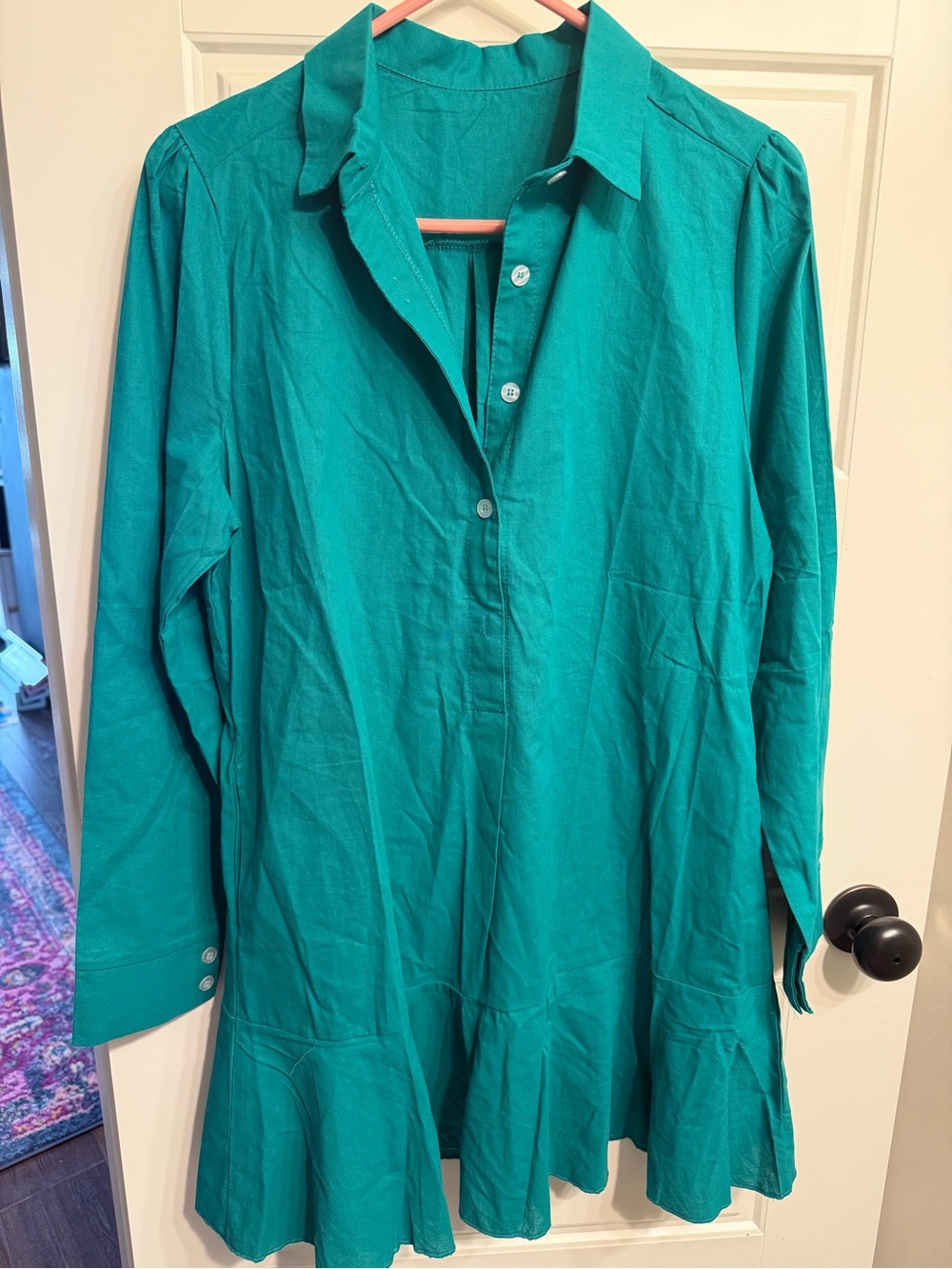 Women's Teal Long-Sleeve Tulip Hem Dress